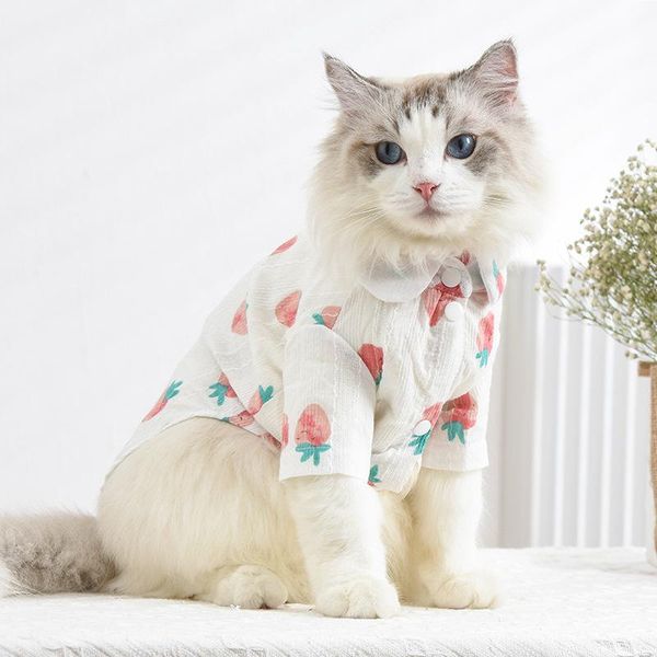 

cat costumes summer cute peach print thin pet clothes puppy shirt kitten blue puppet two-legged