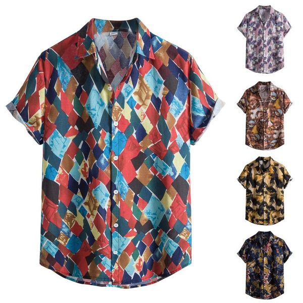 

men's casual shirts summer color blocking beach shirt men fashion trend short-sleeved blouse hawaiian style single-breasted lapel s-3x, White;black