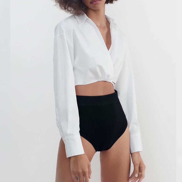 

za shirt women fashion white deep v-neck charming casual young street s 210601