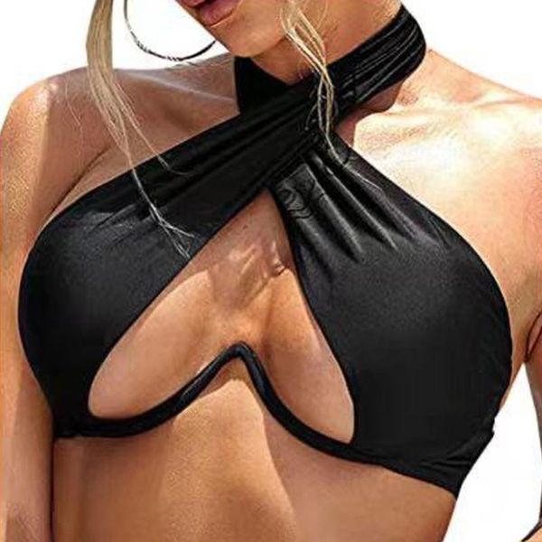 

two-piece suits solid black underwired bikini women's push up halter swimsuit separate bathing suit different wearing swimear