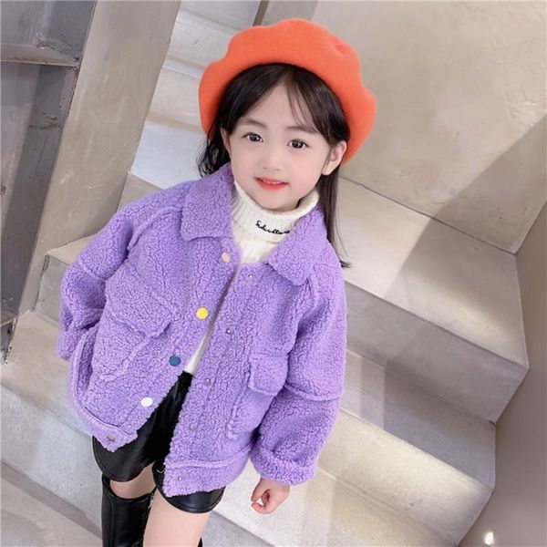 

jackets girls fur coat solid color for spring autumn children's coats casual style winter clothes, Blue;gray