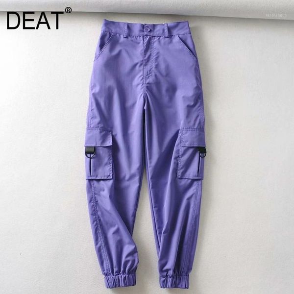 

[deat] 2021 spring autumn fashion tide high waist solid color loose women tooling style all-match long pants 13u836 women's & capris, Black;white