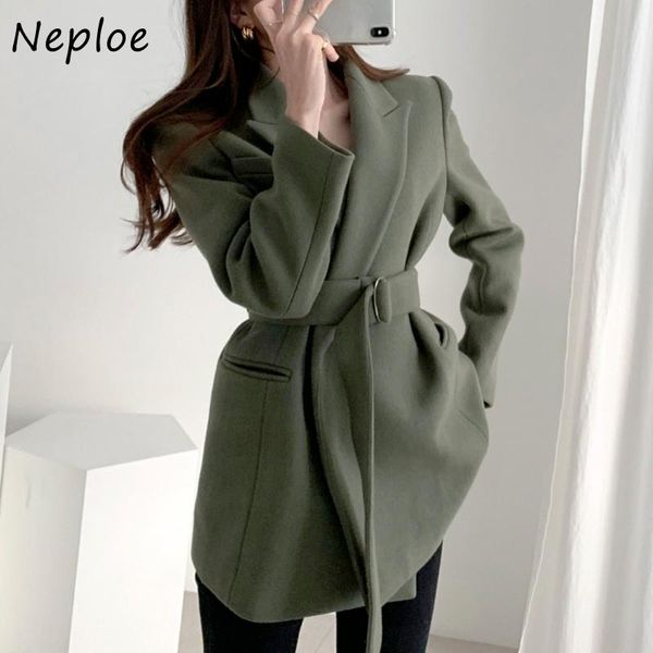 

women's wool & blends neploe korean autumn and winter woman jacket temperament lapel coats for women double pockets warm suit jackets w, Black