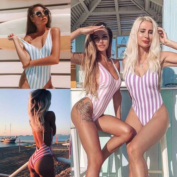 

women's one piece striped bikini swimsuit, White;black