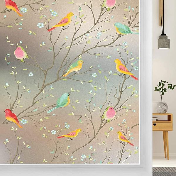 Adesivos de janela Luckyyj Bird Film Frosted Static Privacy Decor Auto -adesivo TINT de vidro para controle de calor de bloqueio UV