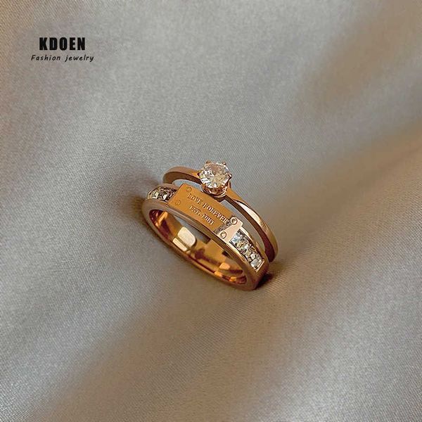 

2021 new classic titanium steel rose gold double letter rings for woman fashion finger jewelry party girl's temperament ring, Silver