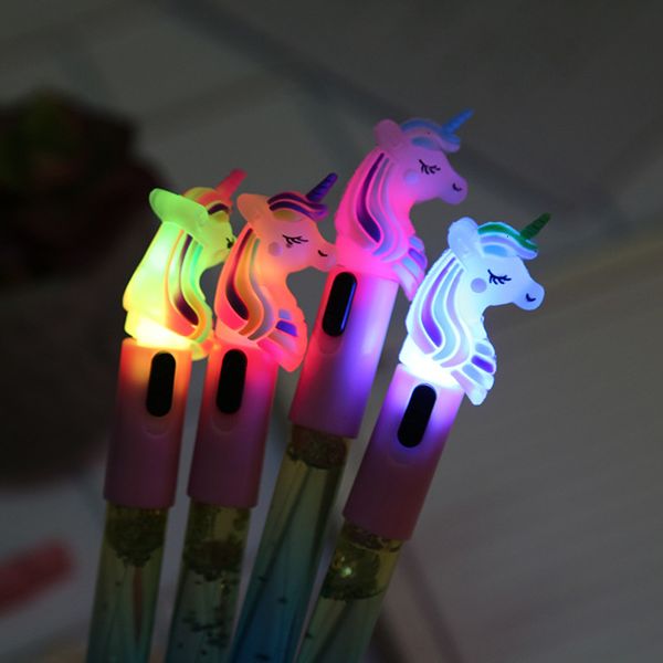 

pen unicorn with lamp fairy quicksand gel creative light into oil quicksand water lovely student stationery