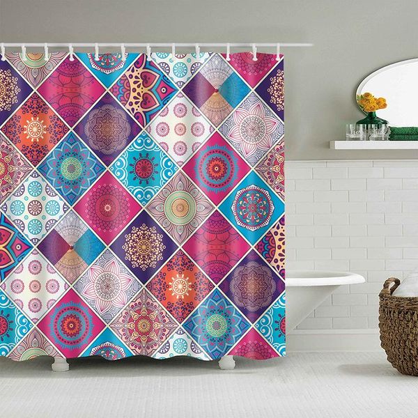 

waterproof linen shower curtain mandala lotus flower bathroom bath curtains