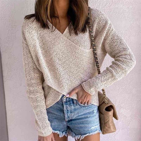 

knitted v neck khaki sweater pullovers long sleeve oversized casual basic autumn winter jumper 210427, White;black