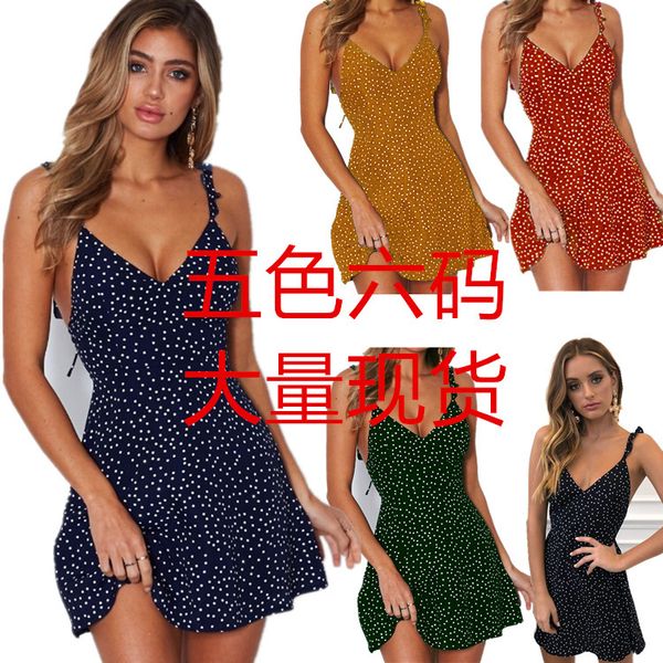 

women's polka dot back lace up dress 5 colors 6, Black;gray