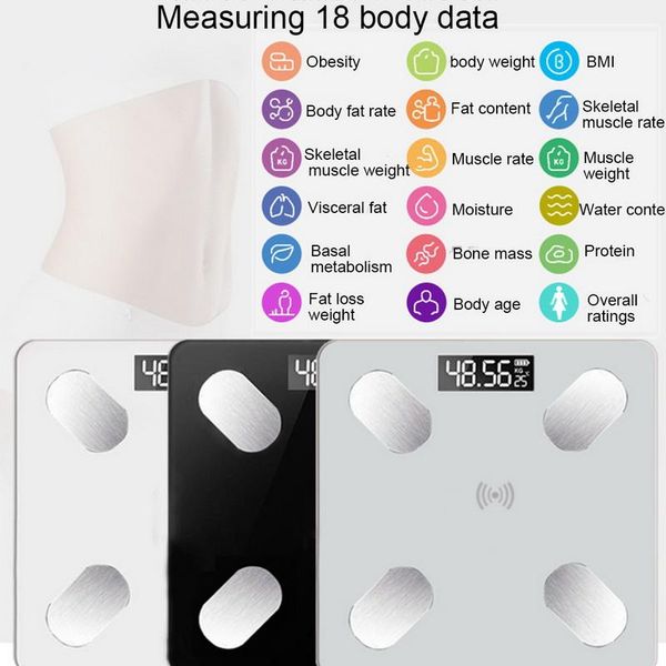 

smart body fat scale lcd digital wireless bluetooth reciver bmi weight monitor health analyzer fitness lose tools bathroom & kitchen scales
