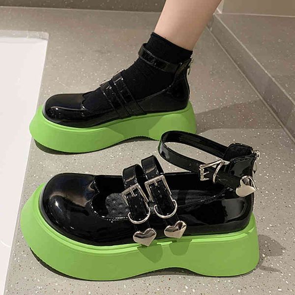 

dress shoes rimocy heart buckle platform mary jane women's shoes ankle leather belt patent woman pumps thick bottom lolita q1hm, Black