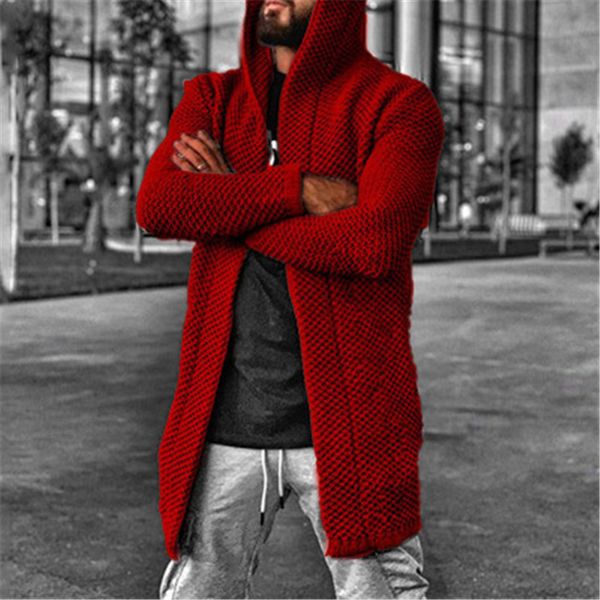 

mens solid color sweaters fashion trend long sleeve cardigan knitting pullover designer male winter slim casual hooded sweater, White;black
