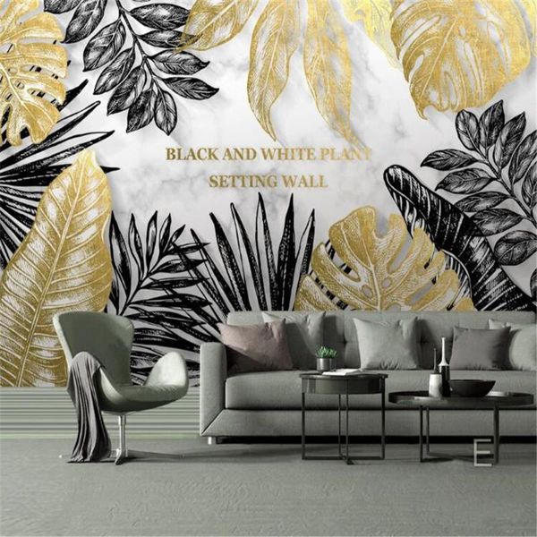 

wallpapers milofi custom 3d wallpaper mural nordic tropical plants golden leaf background