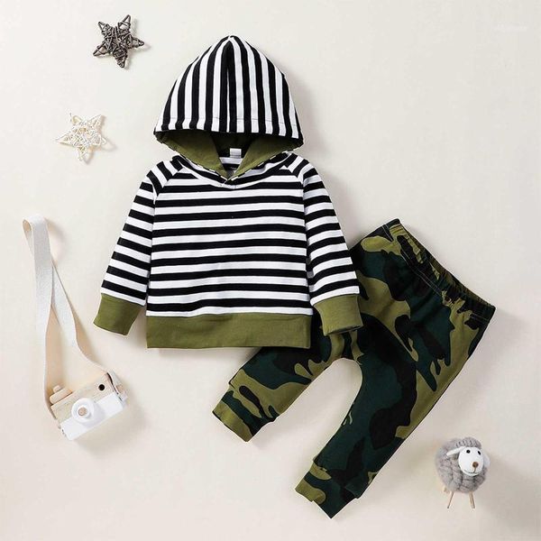 

clothing sets clothes for toddler baby boys long-sleeved hooded stripe sweatshirt camouflage boy suit spring autumn born girl1, White