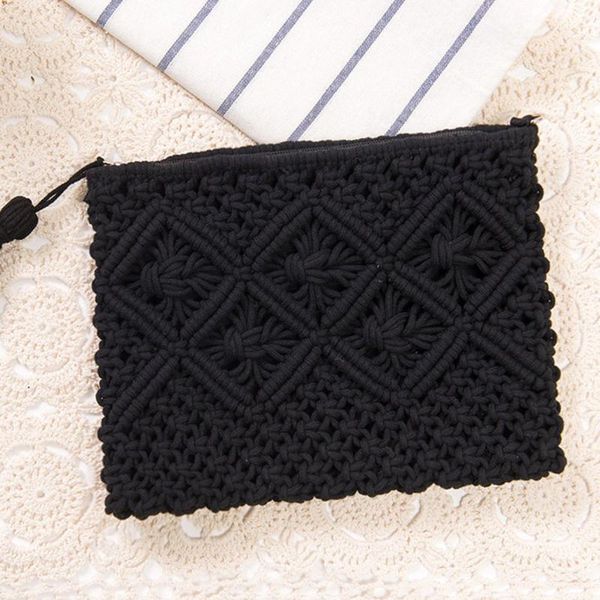 

wallets woman beach bag bohemia straw clutch purses elegant female braided wallet ladies tassels summer knitted envelope hasp, Red;black