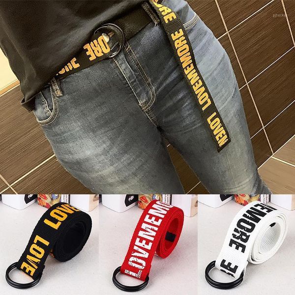 

belts women hip hop belt letter printed fashion double d ring canvas strap female long for jeans pants waistbelts1, Black;brown