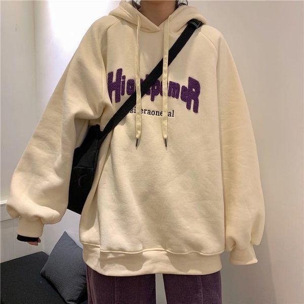 

women's hoodies & sweatshirts spring and autumn korean style loose lazy hooded pullover jacket women casual knit letter, Black