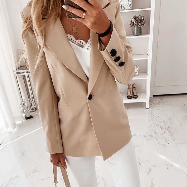 Novas Mulheres Autumn Blazer Jaqueta Moda Básico Básico Botão Sólido Casual Manga Longa Trabalho Terno Casaco Escritório Senhora Elegante Blazers X0721