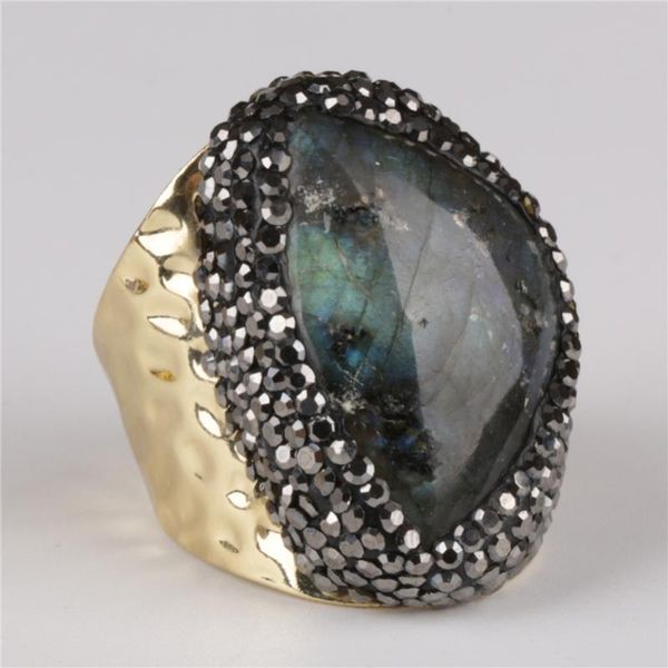 

cluster rings rough big natural black glitter stone pave rhinestone bead charm open gold hammered ring cuff for woman man jewelry gif, Golden;silver