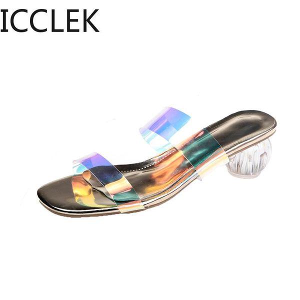 

clear round heels slippers women square open toe summer shoes woman transparent high pumps wedding jelly buty damskie, Black