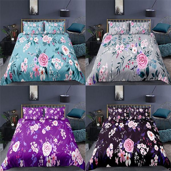 

luxury 3d beautiful flowers printed 2/3pcs bedding set pastoral style duvet cover pillowcase home textile  and king size sets