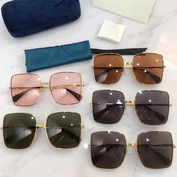 2021-Stilista di moda occhiali da sole con lenti in oro rosa 0906 piccolo tempio in metallo design montatura quadrata occhiali di alta qualità 0906S con scatola
