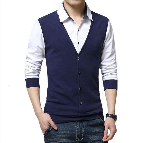 

autumn shirt long sleeve men polo spring fake two designer cotton mens shirts 5xl large size brand tee, White;black