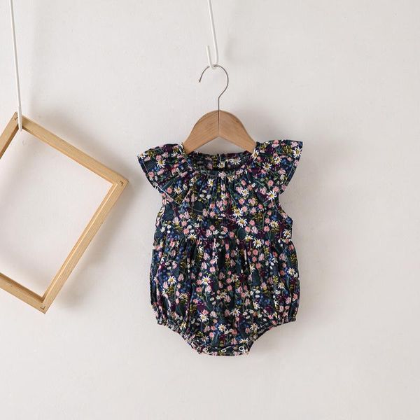 

clothing sets keelorn summer baby girls floral rompers kids cotton linen one-pieces sleeveless korean fashion infant jumpsuit, White