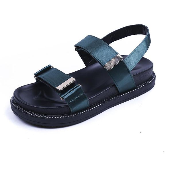 

sandals women shoes women's 2021 style summer flat bottome student leisure flip flops magic paste muffin thick soled, Black