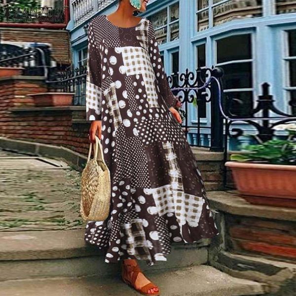 

dresses retro print dresses women 2021 autumn casual loose cotton linen maxi vestidos female long sleeve sundress oversize 5xl, Black;gray