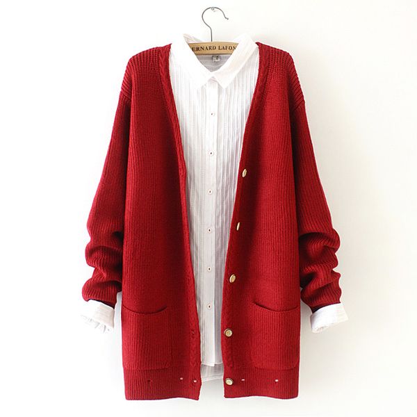 

2021 new spring autumn plu size women v-neck button oversize twist knitted cardigan coat female loose sweater tricot jacket k52q3qk, White;black