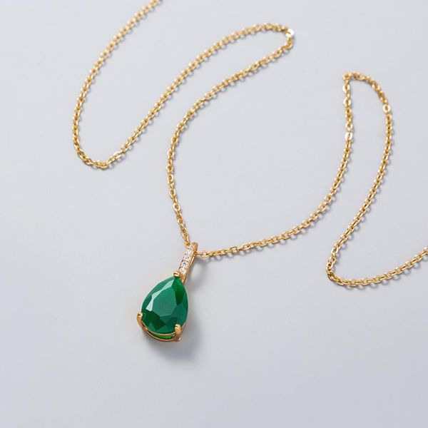 

pendant necklaces fashion micro inlay zircon dark green semi-precious stone waterdrop necklace jewelry for women party gift gold chain, Silver