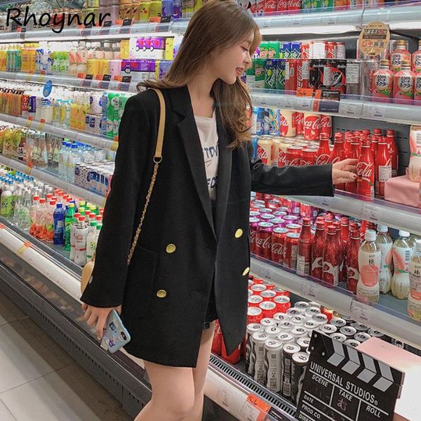 

women's suits & blazers women spring casual korean style loose daily soft chic all-match female vintage simple pockets elegant fashion, White;black