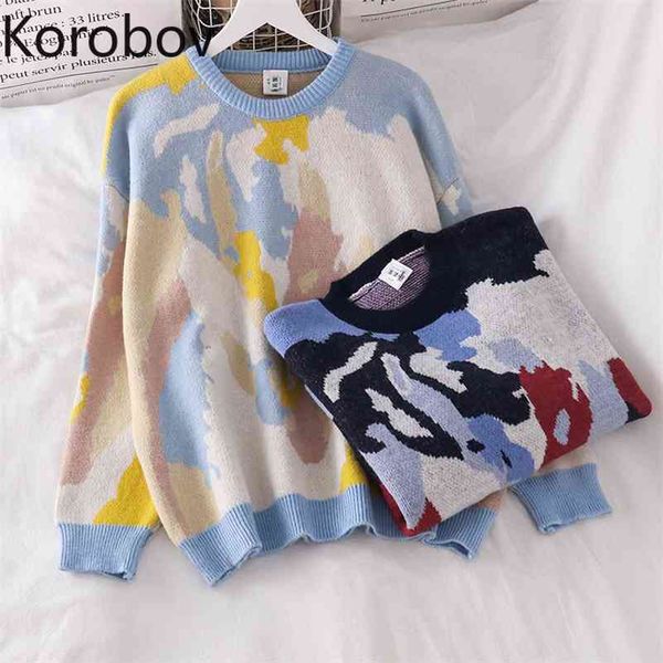 

korobov harajuku print autumn winter hit color women sweaters preppy style o neck long sleeve pullovers korean sueter mujer 210430, White;black