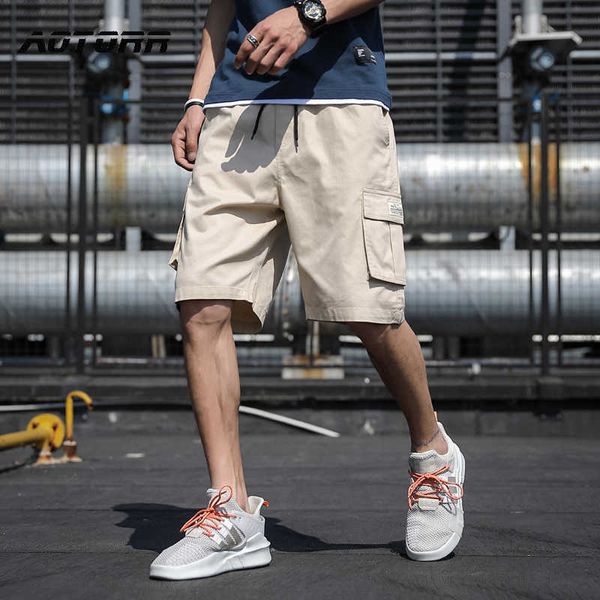 Tasche laterali casual estive Pantaloncini cargo da uomo Pantaloncini da uomo in cotone al polpaccio Abbigliamento sportivo da uomo Jogger Streetwear Pantaloni corti 210714