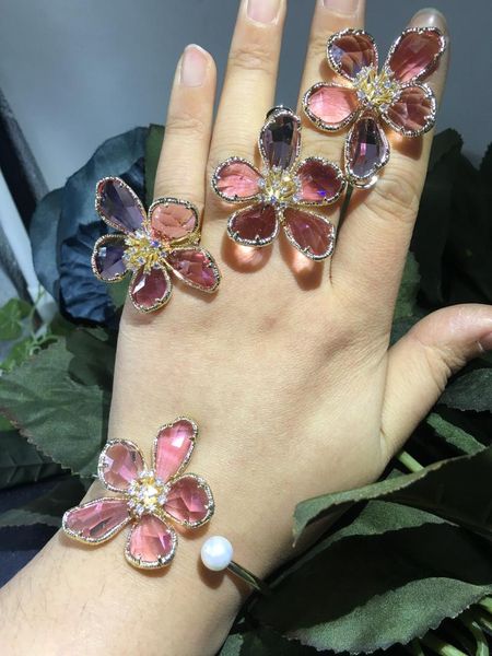 

earrings & necklace accking luxury flower and bangle set for women accessories full cubic zirconia jewelry pendientes mujer moda, Silver