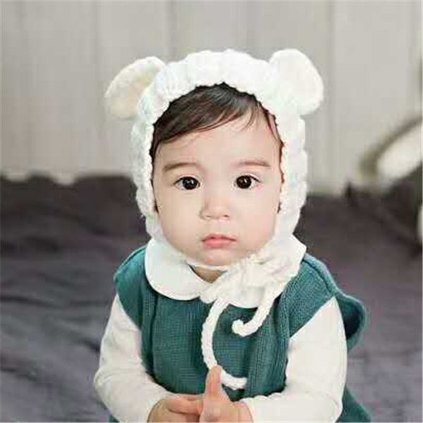 

autumn and winter new bear ear baotou hat cute bear baby pullover knitted wool hat, Blue;gray