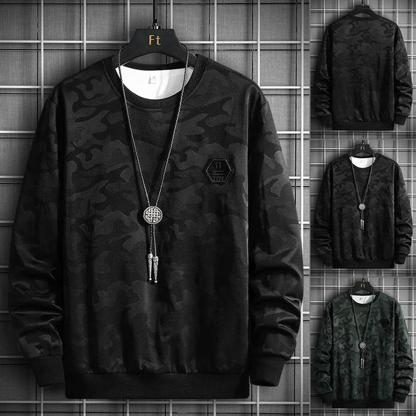 

men's hoodies & sweatshirts camo round collar loose recreational sports trend all-match fashion contracted autumn hoodie men with cloth, Black