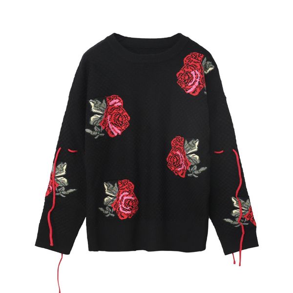 

women's blouses & shirts camisola em torno do pescoÃ§o estaÃ§Ã£o europeia preto grande rosa flor estilo retro lado fenda rendas camisola f, White