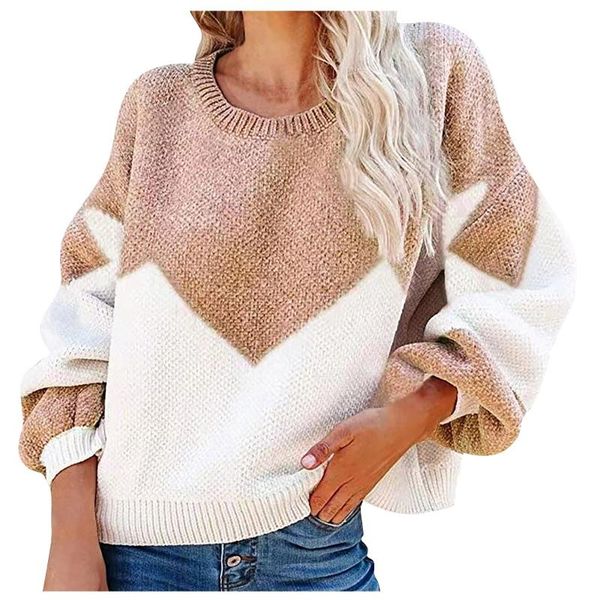 

women's knits & tees casual loose color blocking stripes large yards round neck sweater women weater pullover fashion warm knitted shir, White