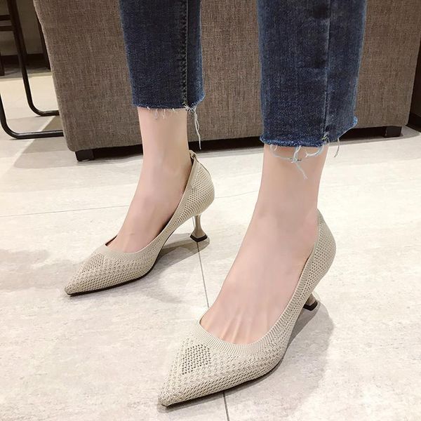 

dress shoes autumn spring cotton boots fashion elastic farbic party pumps black nude women pointed toe high heels mature size 39