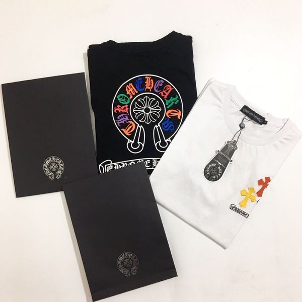 

print letter chao sanskrit brand horseshoe crosin rainbow short sleeve t-shirt for men and women relaxed leisu, Gray