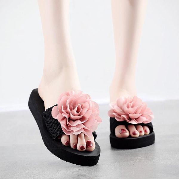 

slippers sagace women's ladies bohemia flower home outdoor wedges beach shoes sandals zomer dames 2021 woman 7j10, Black