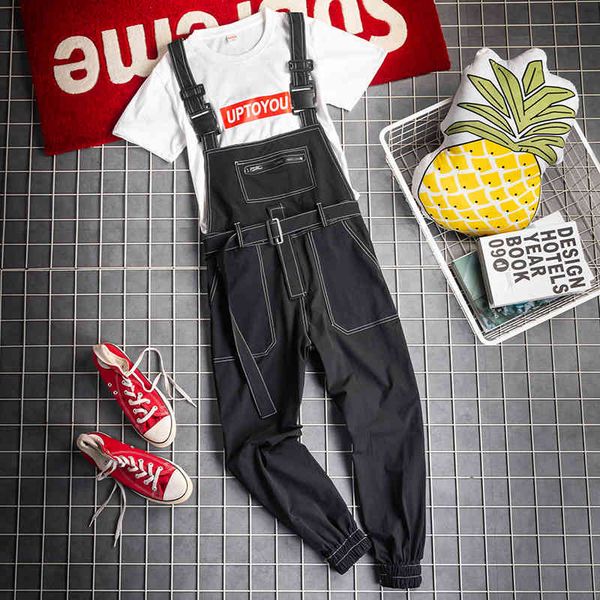 

pantjapanese retro trend fashion korean tooling overalls hip-hop wild loose sling one-piece leggings, Black