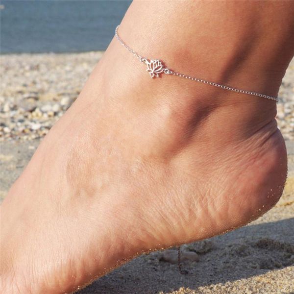 

anklets anklet summer jewelry lotus flower color stainless steel leg chain bracelet beach foot, Red;blue