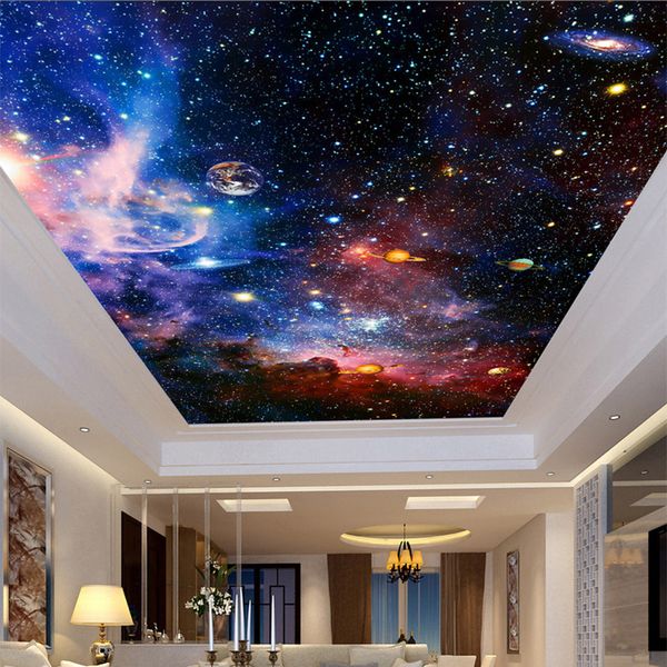 Deckenwandbild Tapete Moderne 3D kosmischer Sternenhimmel Weltraum Fotowandpapier Wohnzimmer Thema Hotel Hintergrund Wanddekor Wandbilder