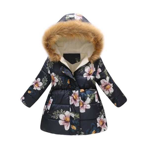 

down coat winter jacket for girls children's flower fleece clothes floral windbreaker fur outerwear kids windproof 2-11t, Blue;gray
