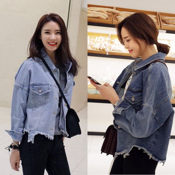 

tracksuits irregular casual denim women korean jacket mode loose long spring autumn outerwear jeans female coats f1037 u93y, Gray