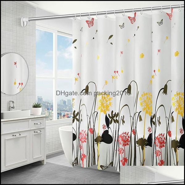 Cortinas Aessórios Banheira Casa Gardennatural Planta Chuveiro Cortina Set com 12 ganchos de flores negras e gato decoração do banheiro entrega de gota